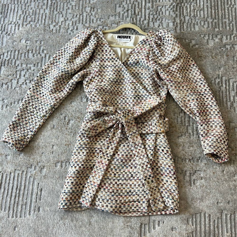 Rotate Birger Christensen tweed Wrap Dress Bishop Sleeves size 10